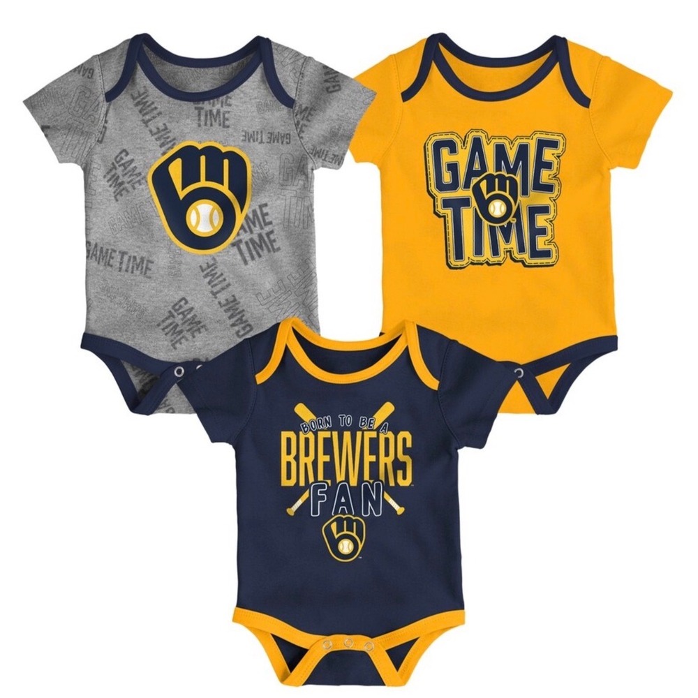 MLB Milwaukee Brewers Baby 3 Piece Creeper Bodysuit Set Size 24M NWT